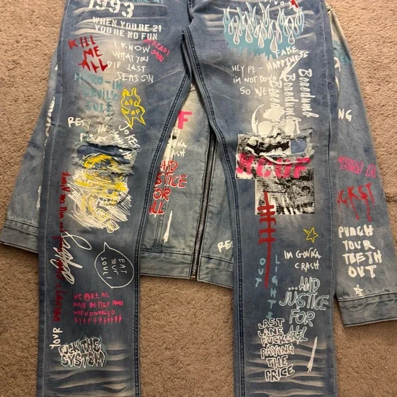Rockstar Denim Jacket and Jeans Set Men jacket 2x pants 42 x32 brand new